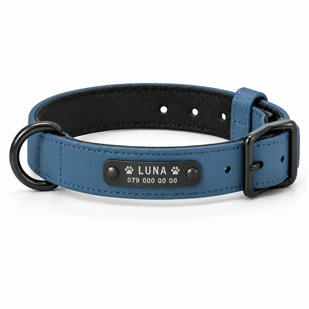 Blaues personalisiertes Hundehalsband mit Namensschild